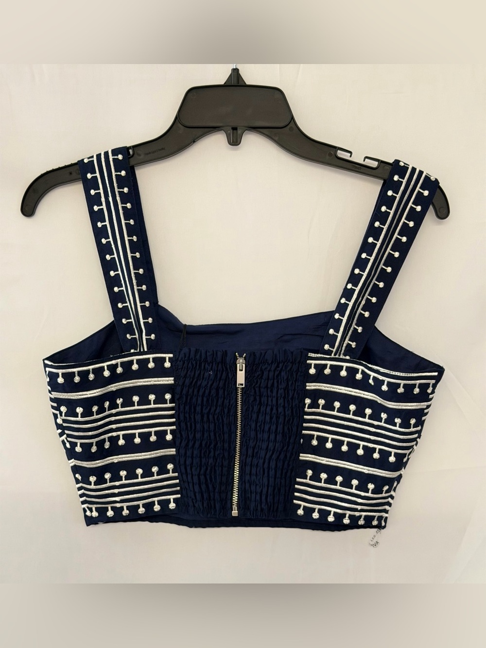 Avec Les Filles Navy and White Embroidered Crop Top - Picture 2 of 3